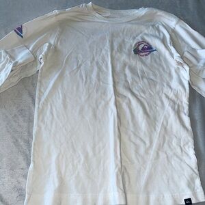 Quiksilver White Long Sleeve Tee with Purple-Pink Surf Logo